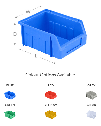 Bin colour options: red, blue, grey, green, yellow, and clear