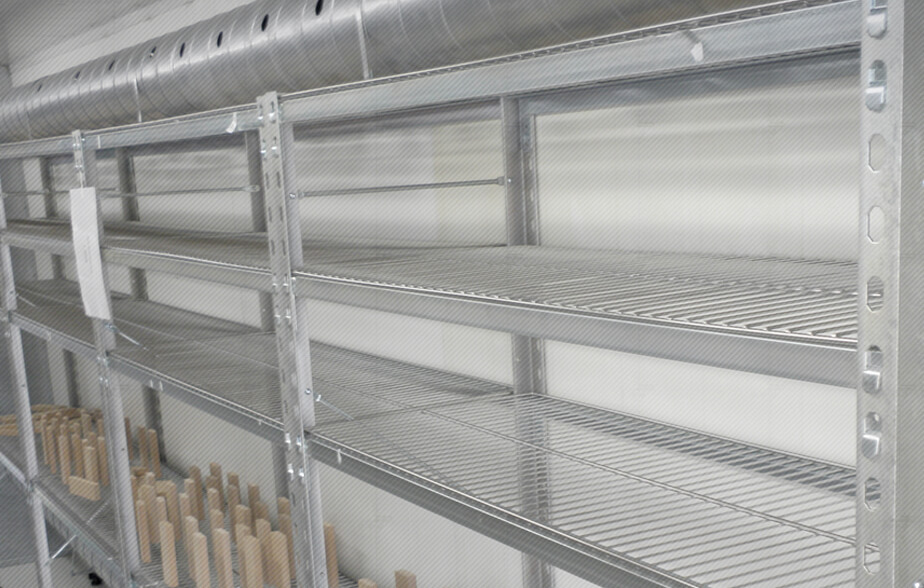 Close up of stainless steel shelves