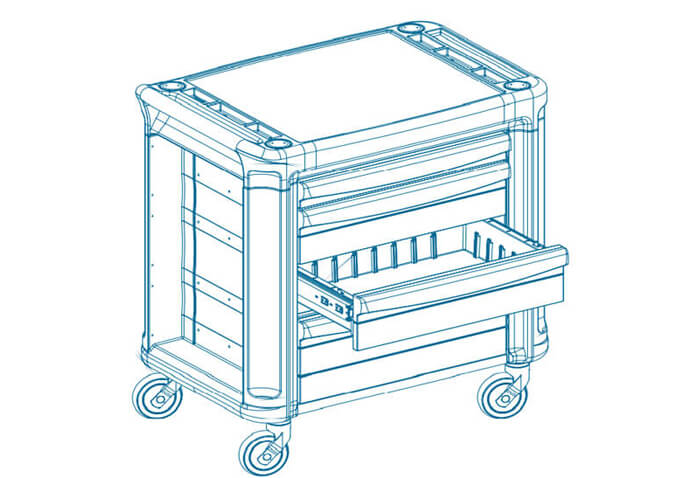 Drawing of multi-functional cart - with pull out draw