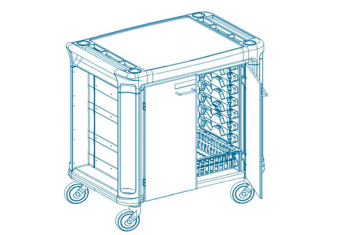 Drawing of multi-functional cart - loaded with baskets