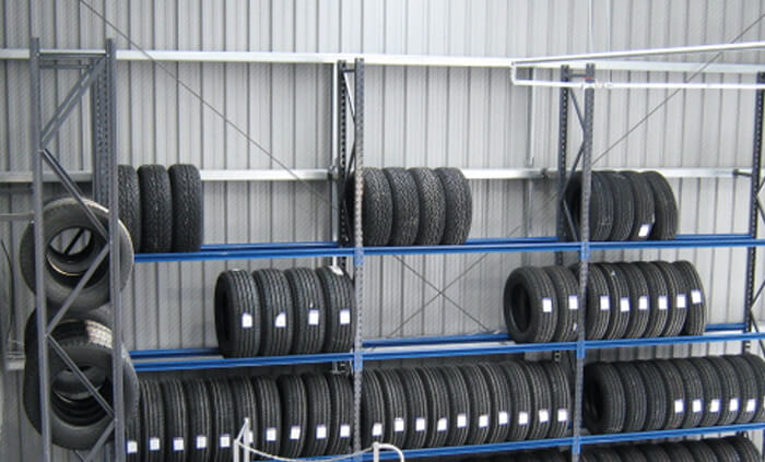 Racking loaded with tyres